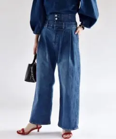 quaranciel:〈洗濯機可能〉ハイウエスト ワイド タック デニム パンツのサムネイル