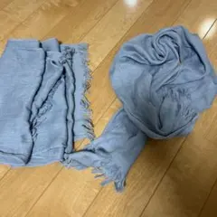 ライトブルー フリンジ付きストール