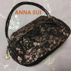 ANNA SUI　ミニハンドバッグ　花柄レース　パーティーバッグ　ブラウン系
