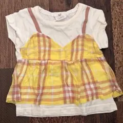 【美品】【90㎝】重ね着風チェック柄Tシャツのサムネイル