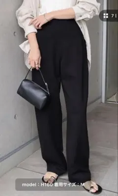 evernavyポンチカーブパンツMバレルレッグストレッチワイドパンツブラック黒