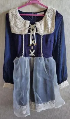 リズリサ　ワンピース　リボン付きワンピース　ネイビー　レース　リボン