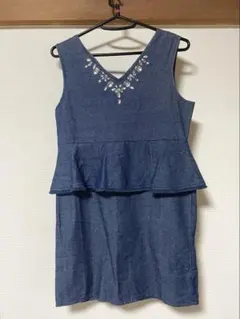 キャバドレス ナイトドレス タイトドレス ノースリーブ ミニ丈 デニム ビジュー