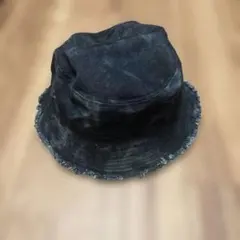 ダークデニム バケットハット フリンジ付き