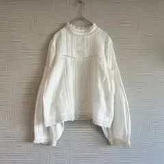 【美品】SLOBE IENA☆マニーレースピンタック ブラウス ホワイト