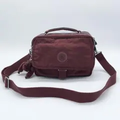 キプリング　2way ショルダーバッグ　ダブルファスナー　レッド系　チャーム付