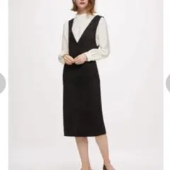 GU ジーユー Vネックジャンパードレス XL ブラック