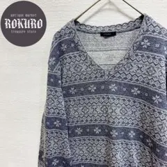 ADAM ET ROPE' アダムエロペVネック総柄 長袖カットソーLサイズ