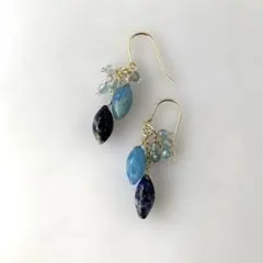 14kgfアフガナイト、アクアマリンピアス