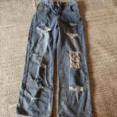 ROMWE ダメージ加工 ワイドレッグデニム S