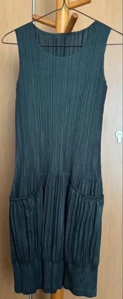 未使用]PLEATS PLEASE 半袖レイヤードチュニックワンピー黒タグ付き