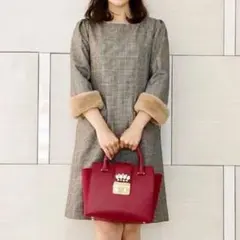 31 Sons de mode袖ファー付きチェックワンピース