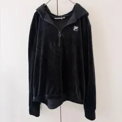 FILA 【L】フリースジャケット ブラック パーカー ゆったり オーバーサイズ