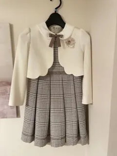 【美品】 入学式 フォーマル チェックワンピース 白ボレロ 130cm