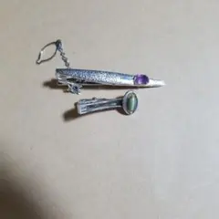 シルバー ネクタイピン アメジスト グリーンストーン