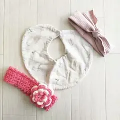 ひな祭り♡初節句　女の子ベビーヘアバンドスタイセット　花柄　ピンク　雛祭り