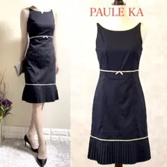 PAULE KAポールカ　リボンパイピングストレッチコットンワンピース 38 黒のサムネイル