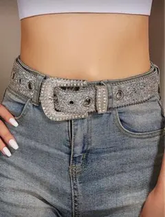 ストーン付きシルバーデニムベルト