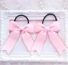 (229) たらりんリボン ヘアゴム♡ ハンドメイド ピンク タレあり