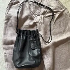 REN やぎ革 レザー 巾着 ショルダーバッグ ブラック 黒