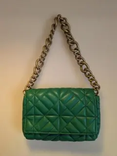 ZARA　グリーン　チェーンハンドバッグ