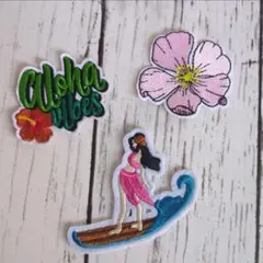 3枚set★ フラガール アロハ・オエ ハイビスカス アイロンワッペン