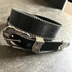 クロコ調　ウエスタンベルト PUレザー　 y2k 黒