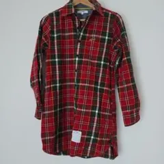 TOMMY トミー チェック柄 シャツワンピース ロングシャツ レッド S