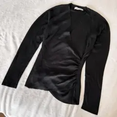 ANNE KLEIN カシュクールトップス 黒 ギャザー細見え 上品 ＊23
