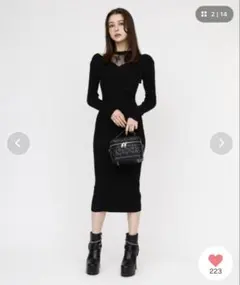 ロイヤルパーティー タイト ニットワンピース 黒 ブラック レース