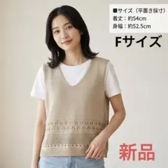 新品★サマーニット ベスト 透かし編み Vネック レイヤード ベージュ Fサイズ