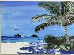 アクリル絵画　ビーチ風景画 ヤシの木