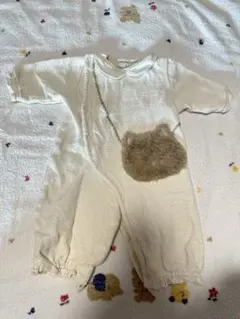 petit main 猫ポシェット付きロンパース
