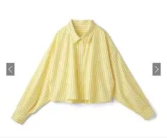 イエロー ストライプ クロップドシャツ