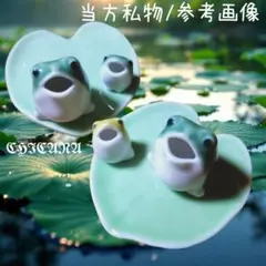 有田焼 カエルの置物 親子&蓮の葉皿セットのサムネイル