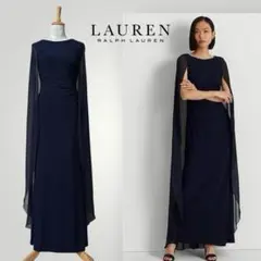 LAUREN RALPH LAUREN シフォンケープ付 ロングドレス ネイビー