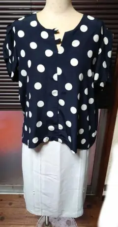 昭和レトロカットソーとスカートセット モノトーン 水玉ドット ビンテージ古着LL