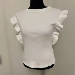ZARA ☆フリル タンクトップ☆ホワイトリブ