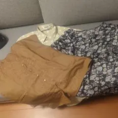 ブラウン刺繍シャツと黒花柄シャツ長袖シャツ3点セット