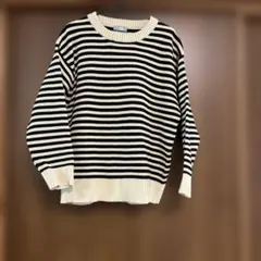 値下げしました！FieldCore黒とベージュ ストライプ 長袖ニット