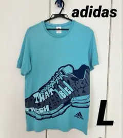 adidas アディダス Tシャツ スニーカープリント 水色 L