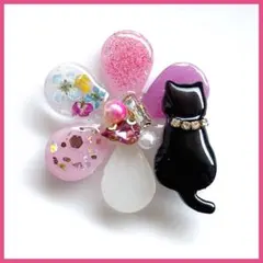 No.2692ハンドメイド ヘアゴム レジン ドライフラワー 黒猫ちゃん