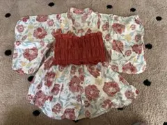 【一回使用】赤と白の花柄 浴衣ドレス　90cm 子供服　女の子