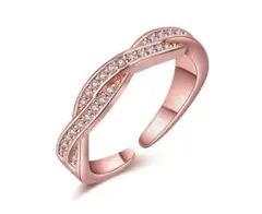 ピンクゴールド リング クロス ライン スワロフスキークリスタル ビジュ 指輪