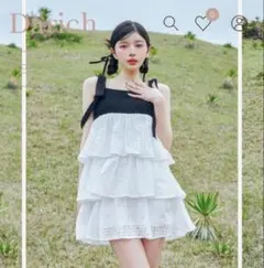 Darich ニットドッキングコットンレースミニワンピース