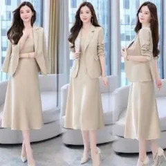 セットアップ ワンピース レディース ベージュ L カジュアルスーツ ジャケット