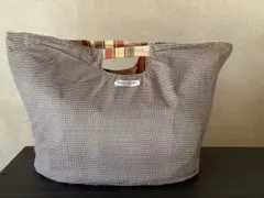 チェック柄 ストライプ柄 リバーシブルトートバッグ