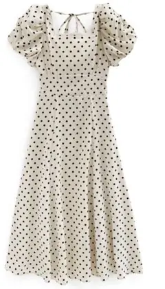 ドット柄バルーンスリーブフレアワンピース アイボリー ru1163