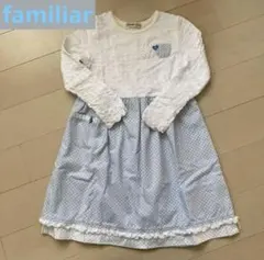 ファミリア ワンピース 水玉 ドット レース 水色 白 fdash くま ハート