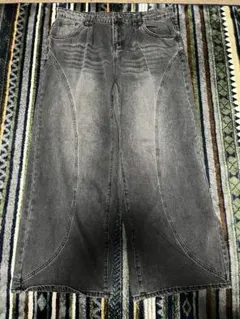 メンズワイドデニムパンツ　グレー